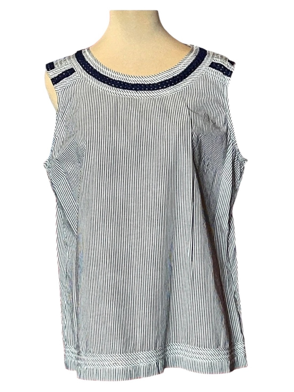 Talbots Striped Cotton Blouse in Blue & White Large
